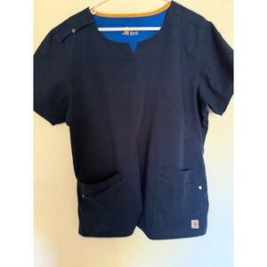Carhartt Navy Blue Scrub Top V Neck Short Sleeve XL 16-18 Workwear
